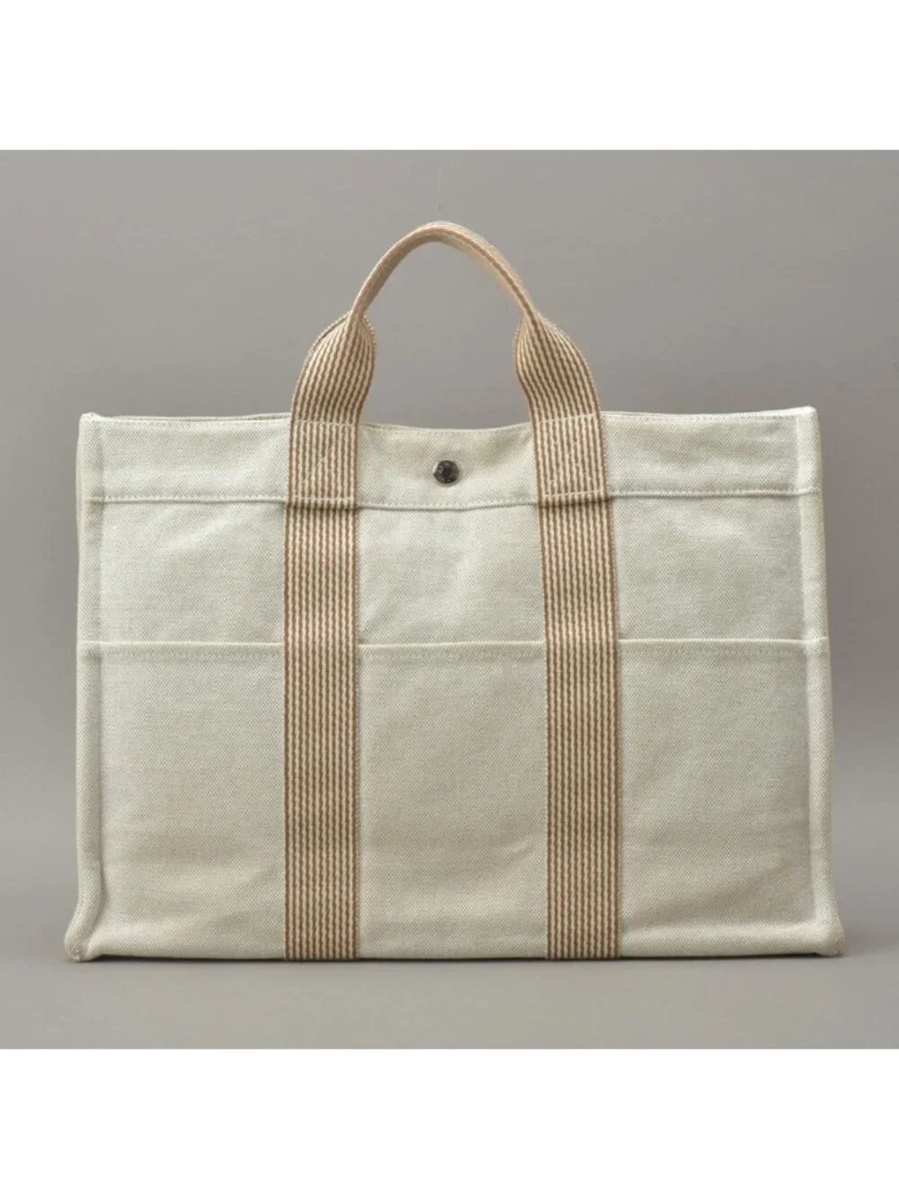 Hermes New Fourre Tout MM Tote Canvas Beige Brown